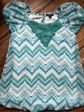 George Blue Aztec Stripe Print Blouse Medium 7/8